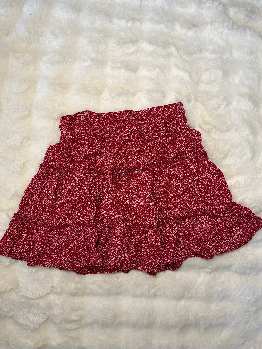 Red Floral Ruffle Mini Skirt